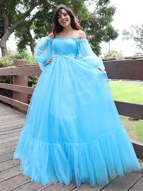 A Lineprincess Off The Shoulder Tulle Applique Long Sleeves Floor