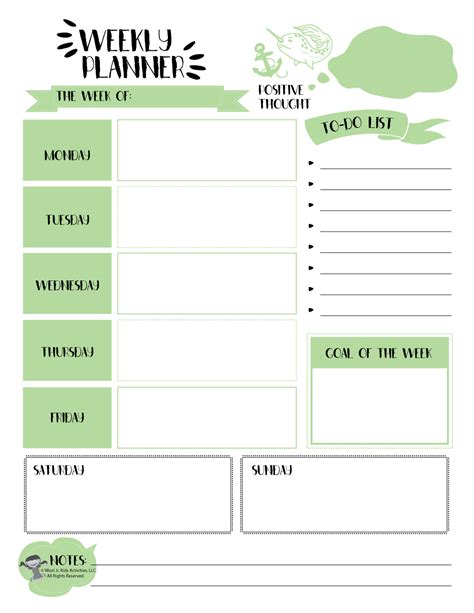 Weekly Planner Page Free Printable | Woo! Jr. Kids Activities ...