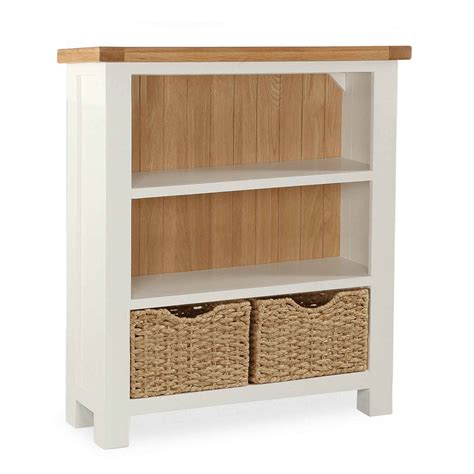 Daymer Cream Painted Low Bookcase With Baskets Storage Roseland Furniture