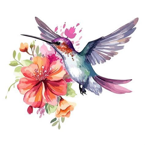 Premium Vector Watercolor Hummingbird And Flower