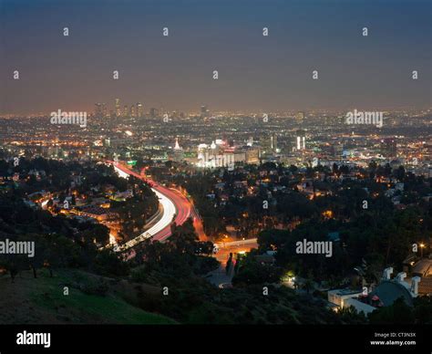 Aerial View Of Los Angeles At Night Stock Photo Alamy