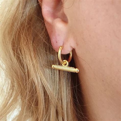 Gold Bar Hoop Earrings By Misskukie