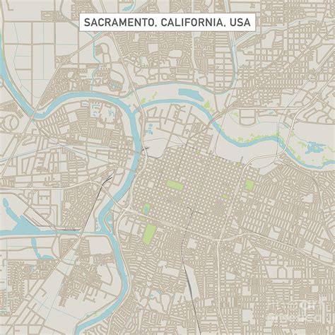 Sacramento California Us City Street Map Digital Art By Frank Ramspott