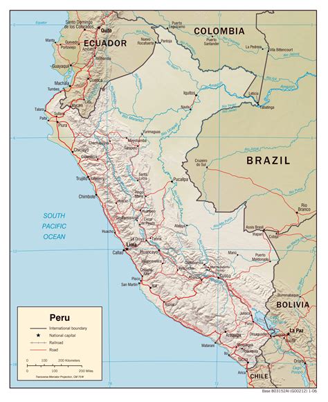 Large Detailed Political Map Of Peru With Relief Roads And Cities
