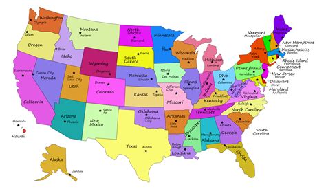 Usa Capitals Map United States United States States Labeled Images