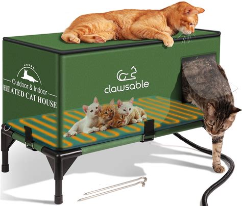 Elevated Base Heated Cat House For Outdoor Cat In Winter Waterproof
