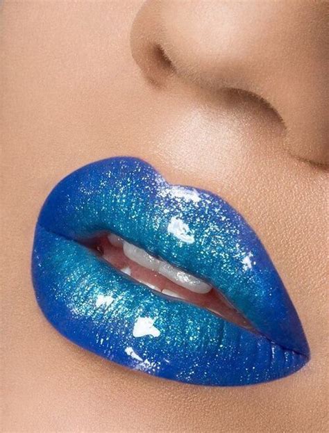 Blue Glitter Lipstick Ombre Lips Flower Makeup Glitter Lipstick