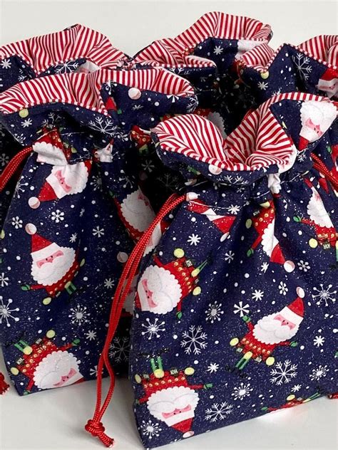 Quilted Fabric Reusable Christmas T Wrap Bag In Santa Claus Etsy