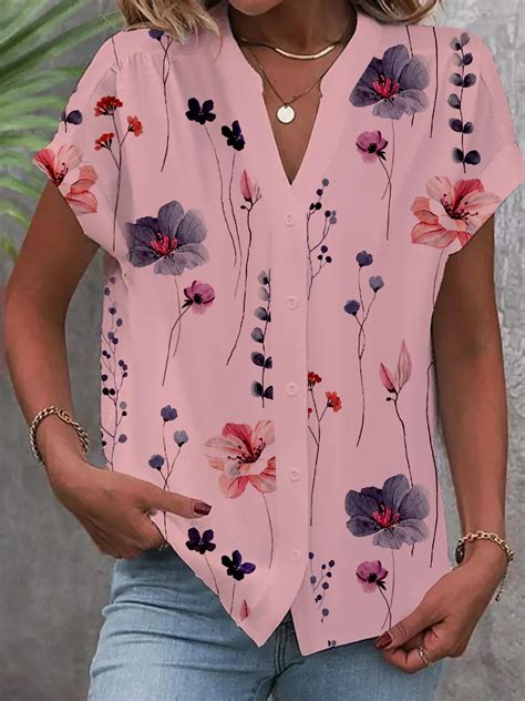 Buttoned Floral Loose Casual Blouse Justfashionnow
