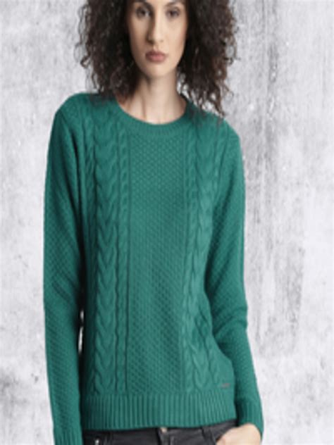 buy roadster women green self design pullover sweaters for women 1876879 myntra