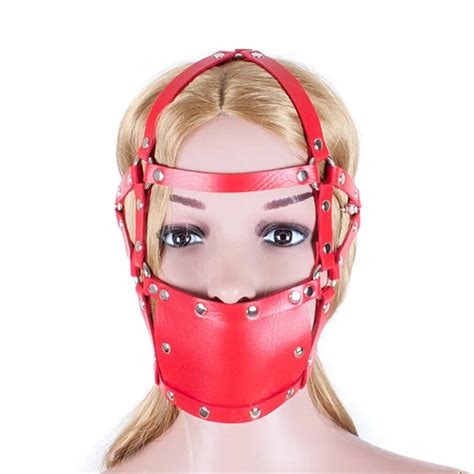 Red Open Mouth Ball Gag With Head Harness Mask Pvc Leather Sex Toys In Adult Game