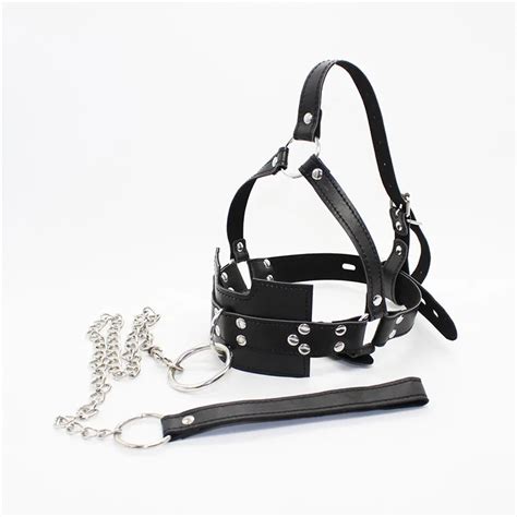 Fetish Head Harnesses Mouth Ball Gag With Metal Chain Sex Restraints