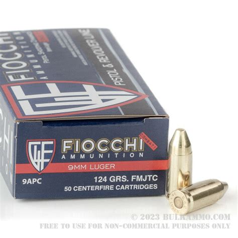 50 Rounds Of Bulk 9mm Ammo By Fiocchi 124gr Fmj