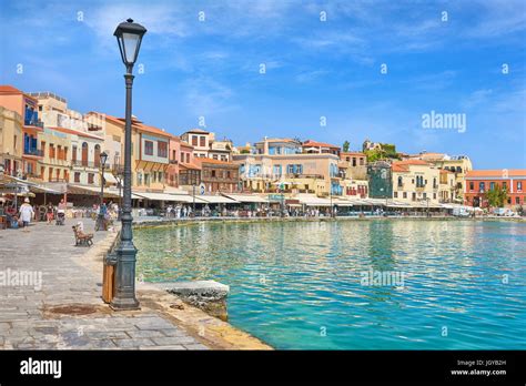 Venetian Harbour Of Chania Old Town Crete Island Greece Stock Photo