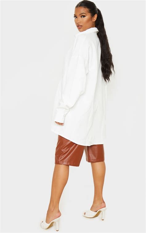 White Oversized Long Line Shirt Tops Prettylittlething