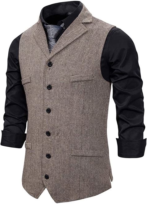 Atryone Men S Herringbone Waistcoat Button Wool Tweed Suit Vest With