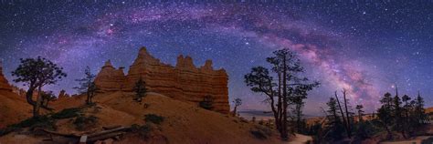 Queen And Court Under Milky Way Arch Panorama Bryce Canyon National