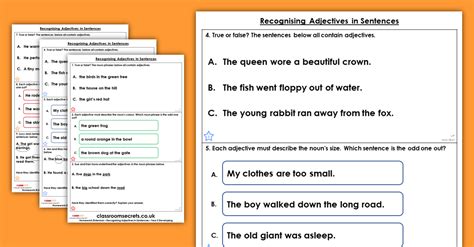 year 2 recognising adjectives in sentences homework extension word classes 1 classroom secrets