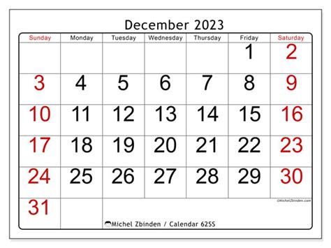December 2023 Printable Calendar “502ss” Michel Zbinden Uk