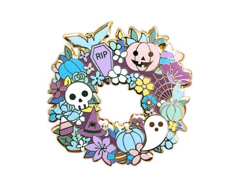 Halloween Wreath Pin Enamel Pin Halloween Pin Halloween Etsy