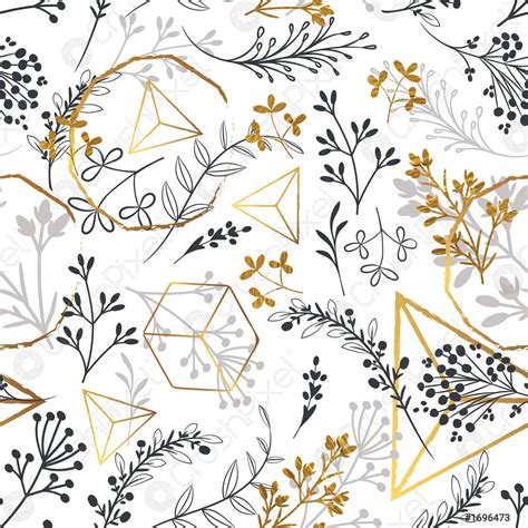 Cute Simple Rustic Wallpaper Pattern With Florals And Geometric Shapes