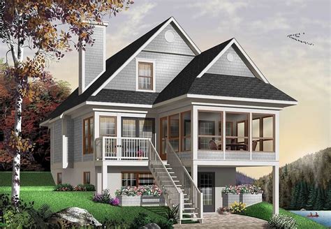 Plan 2107dr Four Seasons Sloping Lot Cottage Beach Style House Plans