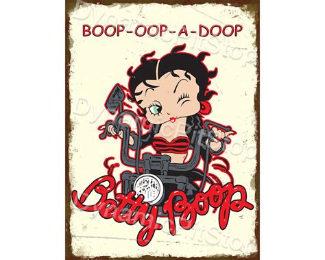 30x40cm Betty Boop Motorcycle Rustic Tin Sign Or Decal Etsy