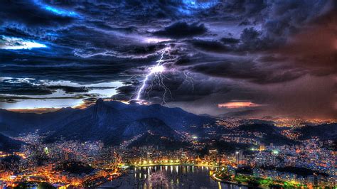 Hd Wallpaper Lightning Sky Thunder City Thunderstorm Night Cloud