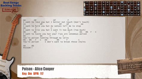 Poison Alice Cooper Guitar Backing Track With Chords And Lyrics Youtube