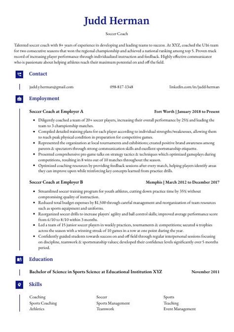 Soccer Coach Resume Cv Example And Writing Guide