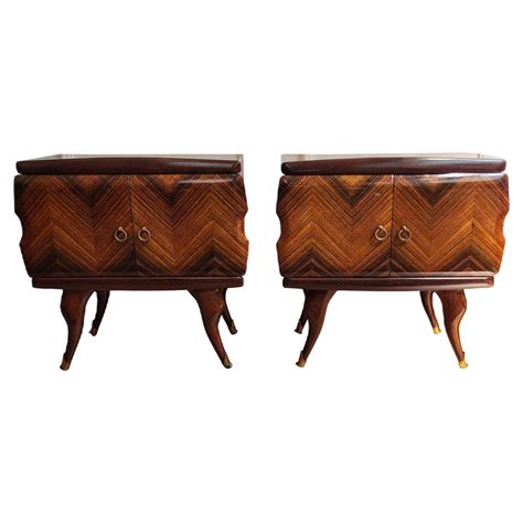 Mid Century Art Deco Italian Nightstands In Walnut Glass Top 1950s Set Of 2 Chairish