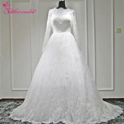Alexzendra A Line Muslim Wedding Dress With Long Sleeves Lace Elegant Bridal Gowns Plus Size In
