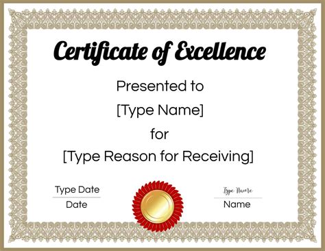 Free Certificate Of Excellence Editable And Printable