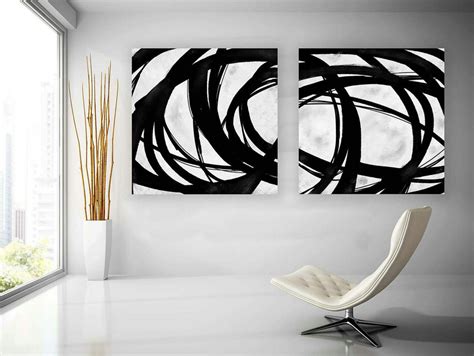 Set Of Extra Large Minimal Abstract Art Black And White Large