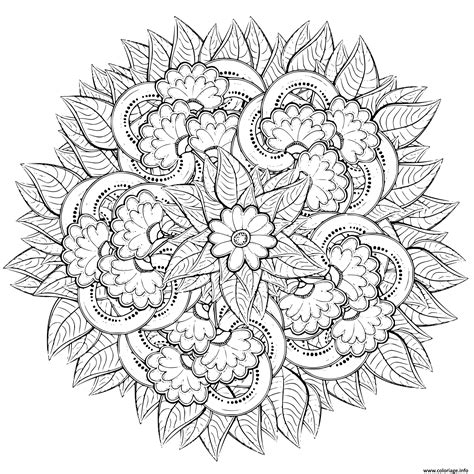 Dessin zen de mandala à motif central fleur bordée d'ornements en colimaçon. Coloriage Mandala Fleurs Pour Adulte Nature Dessin Fleurs ...