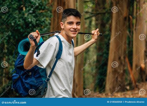 Man With Backpack Walking Or Hiking Stock Photo Image Of Exercise