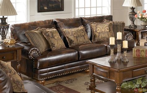 Antique Leather Sofa Traditional Living Room Furniture Set