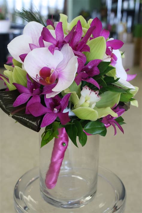 Bridal Bouquet Of White Phaleonopsis Orchids With Fuschia Dendrobium