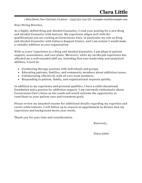 Best Drug And Alcohol Counselor Cover Letter Examples Livecareer