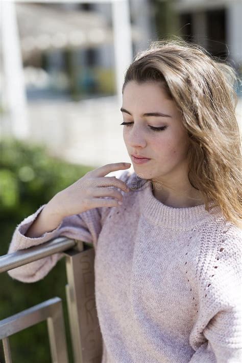 Teen Girl Resting On A Handrail Stock Photo Image Of Portrait