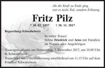 Traueranzeigen Von Fritz Pilz Mittelbayerische Trauer