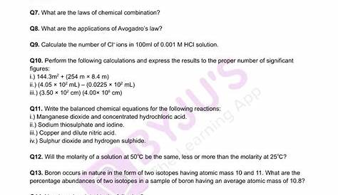 Class 11 Chemistry Worksheet on Chapter 1 Some Basic Concepts of
