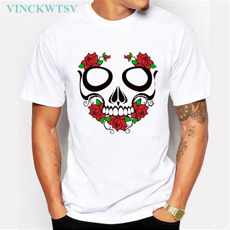 2017 Men Summer T Shirt Creative Melting Flower Skull Printed Mens