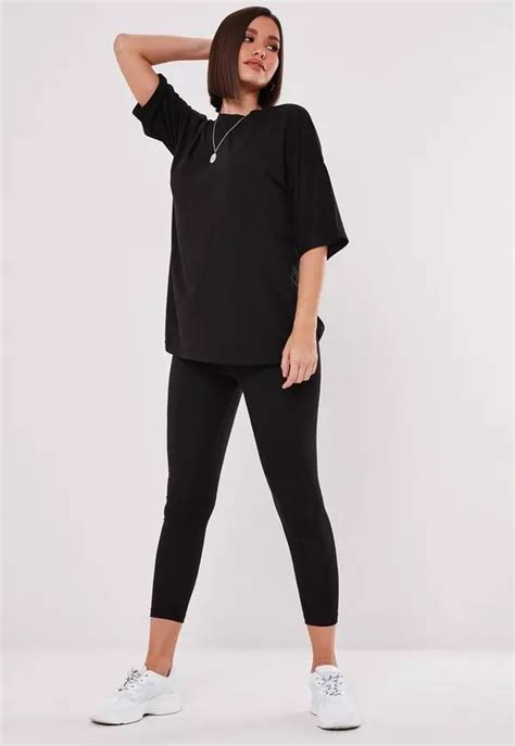 Black Oversized T Shirt And Legging Set Missguided Tshirt Outfits