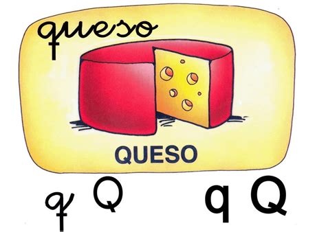 The Words Queso And Q Are Written In Spanish With An Image Of Cheese On It
