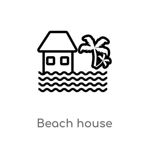 Outline Beach House Vector Icon Isolated Black Simple Line Element