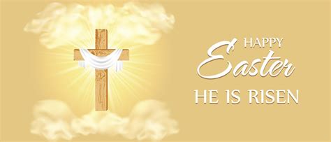 He Is Risen Happy Easter Christian Cross Against The Background Of