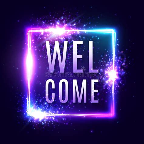 Welcome Neon Sign On Dark Blue Background Stock Vector Illustration