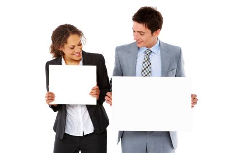 Business People Holding Up Signs Isolated Stock Photo Download Image