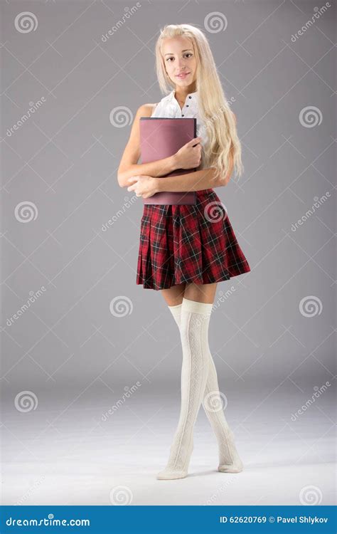 Lovely Girl In Plaid Short Skirt Stock Image Image Of Seductive Slim 62620769